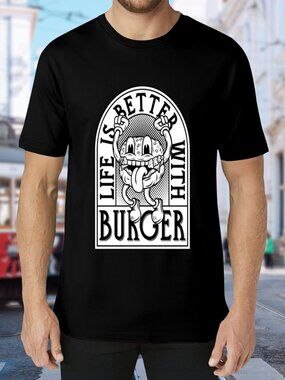 Graphic 'Life Is Better With Burger' Black Tee